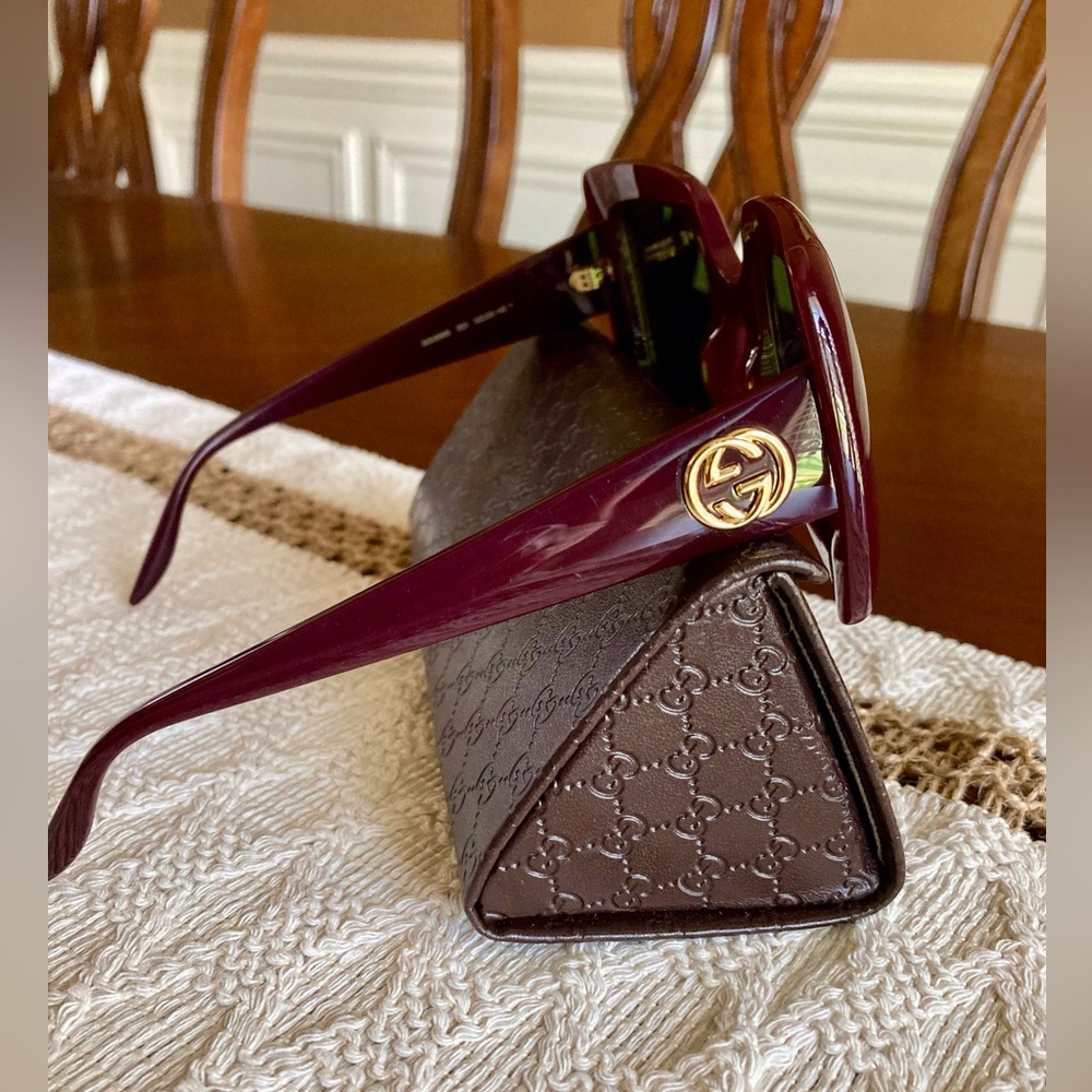 Gucci Large Burgundy Square Sunglasses/Green Lenses
